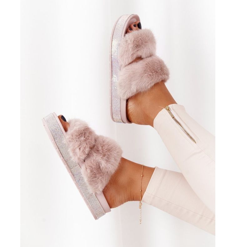 PS1 Pantuflas beige en la plataforma con piel y circonita ¡Wow! 1