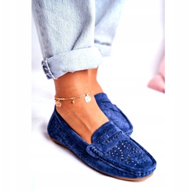 S.Barski Mocasines de mujer con piel calada Azul Marino Salem 3