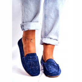 S.Barski Mocasines de mujer con piel calada Azul Marino Salem 2