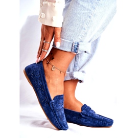 S.Barski Mocasines de mujer con piel calada Azul Marino Salem 1