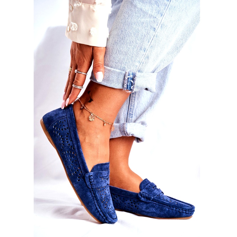 S.Barski Mocasines de mujer con piel calada Azul Marino Salem 1