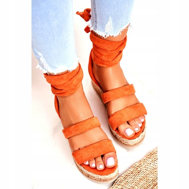 FS1 Sandalias De Mujer En La Plataforma Atadas Naranja La Favorite 4