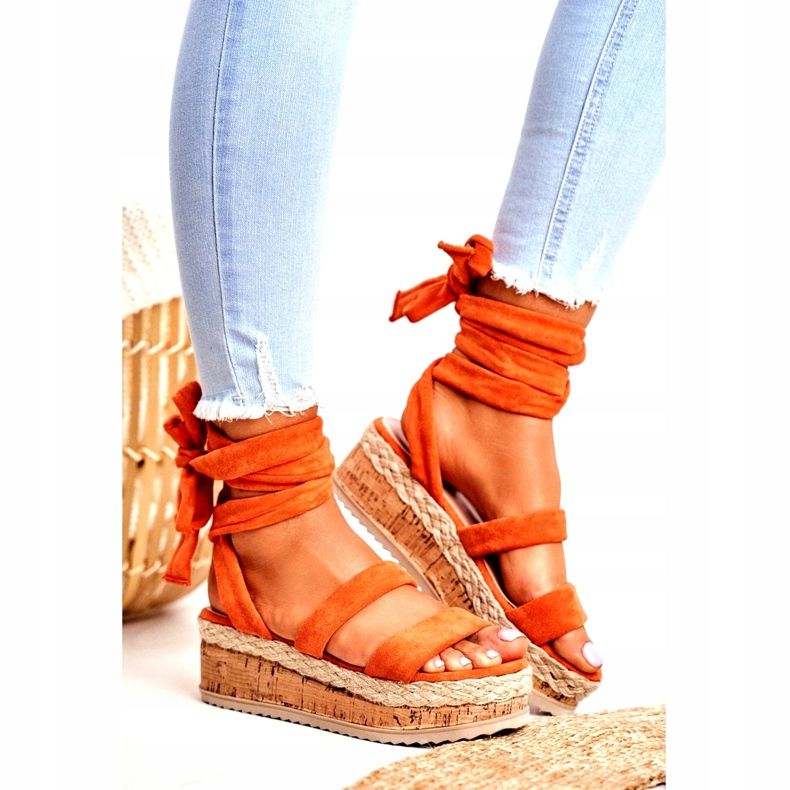 FS1 Sandalias De Mujer En La Plataforma Atadas Naranja La Favorite 1