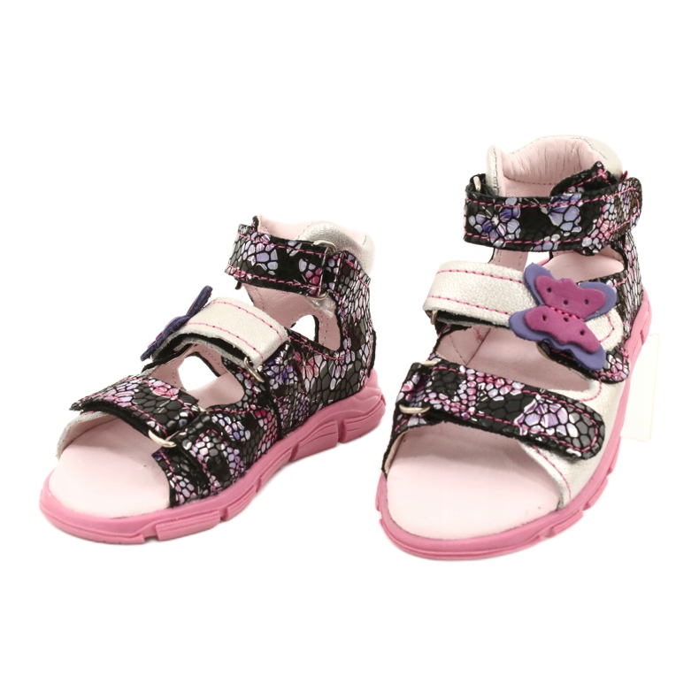 Mazurek Sandalias de cuero para niñas High Preventive 291 con mariposa plata 2