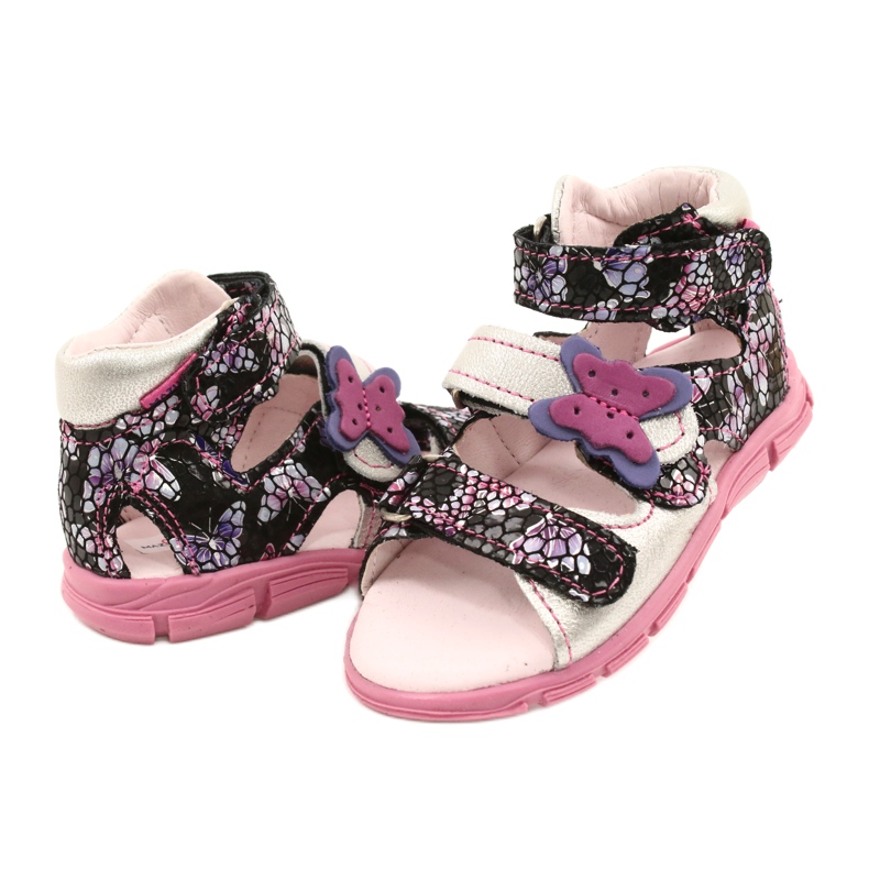 Mazurek Sandalias de cuero para niñas High Preventive 291 con mariposa plata 3