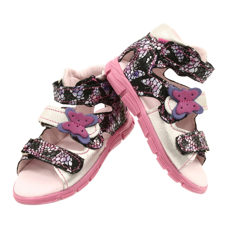 Mazurek Sandalias de cuero para niñas High Preventive 291 con mariposa plata 4