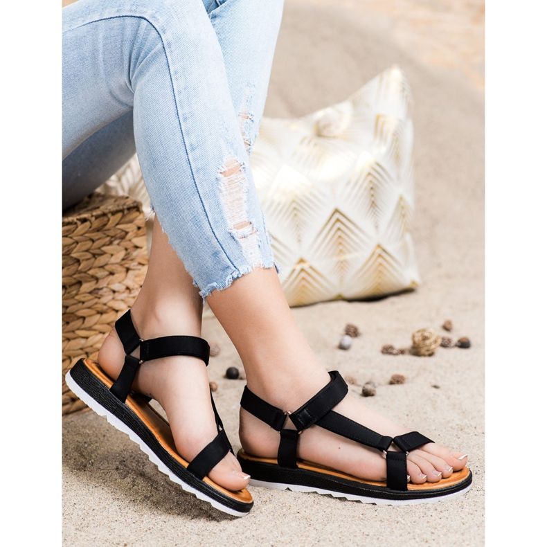 SHELOVET Sandalias de moda con velcro negro 2