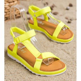 SHELOVET Sandalias de moda con velcro amarillo 2