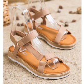 SHELOVET Sandalias de moda con velcro beige 2