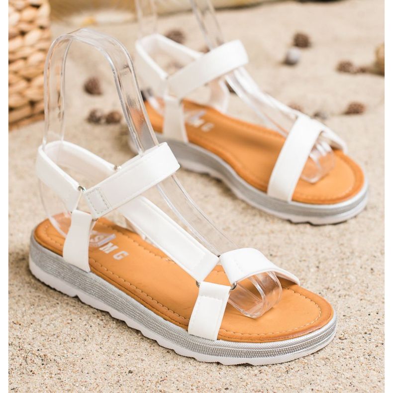 SHELOVET Sandalias de moda con velcro blanco 1