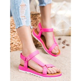 SHELOVET Sandalias de moda con velcro rosa 1