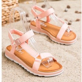 SHELOVET Sandalias de moda con velcro rosado 3