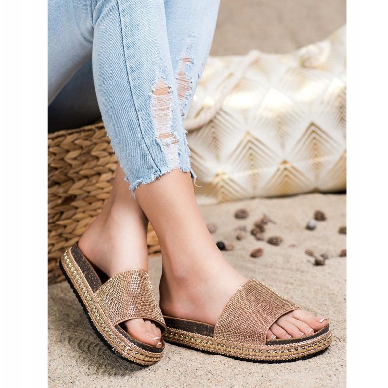 SHELOVET Zapatillas de cristal de moda dorado 1