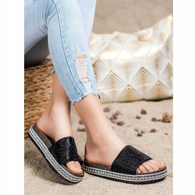 SHELOVET Zapatillas de cristal de moda negro 1