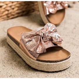 SHELOVET Pantuflas Brillantes Con Lazo dorado 2