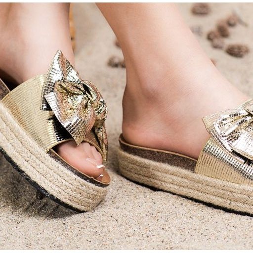 SHELOVET Pantuflas Brillantes Con Lazo dorado 1