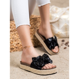 SHELOVET Pantuflas Brillantes Con Lazo negro 3
