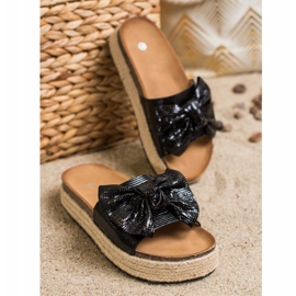 SHELOVET Pantuflas Brillantes Con Lazo negro 2