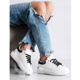 SHELOVET Zapatillas con cordones de purpurina blanco negro 2