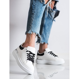 SHELOVET Zapatillas con cordones de purpurina blanco negro 3