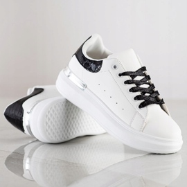 SHELOVET Zapatillas con cordones de purpurina blanco negro 1