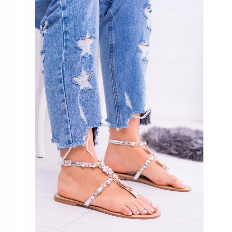 Sandalias de mujer plateadas con circonita Venecia Lu Boo plata 1