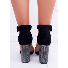 Sandalias negras en una barra con zirconia cúbica Lu Boo negro plata 7