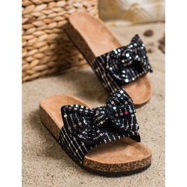 SHELOVET Pantuflas con purpurina y lazo negro 3