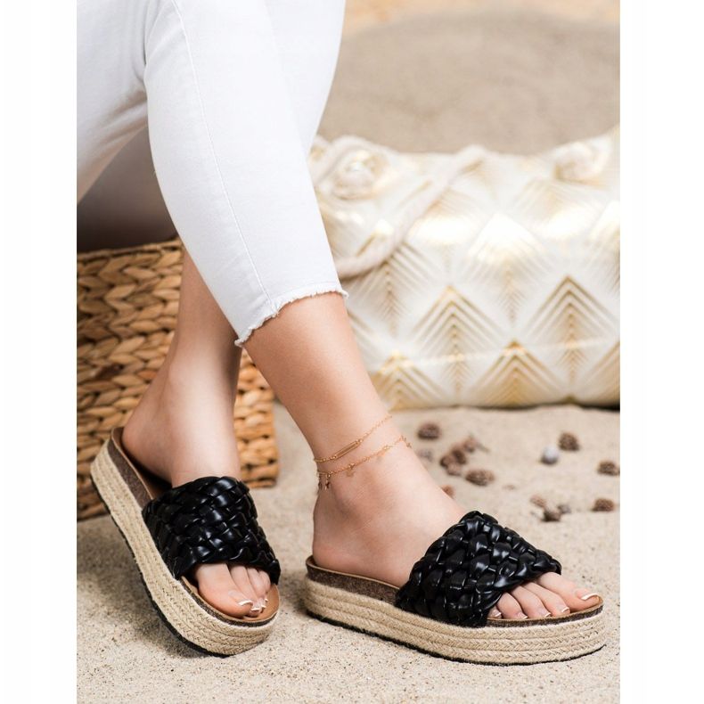 SHELOVET Chanclas Alpargatas Trenzadas negro 1
