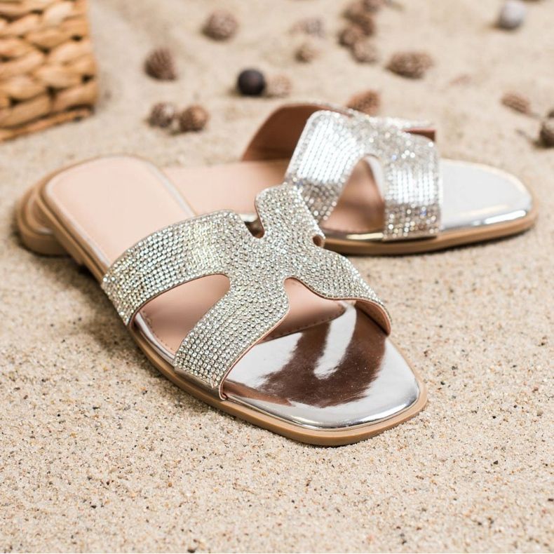 SHELOVET Pantuflas con estilo con circonita cúbica plata 2 SHELOVET Pantuflas con estilo con circonita cúbica plata 2