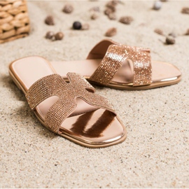 SHELOVET Pantuflas con estilo con circonita cúbica dorado 2
