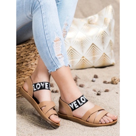 SHELOVET Sandalias con amor de cuero ecológico beige marrón 3