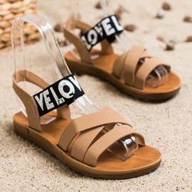SHELOVET Sandalias con amor de cuero ecológico beige marrón 1