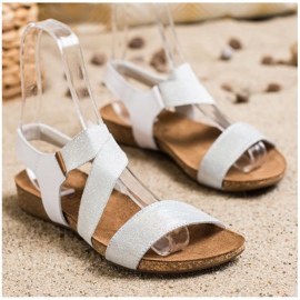 SHELOVET Sandalias de piel con purpurina plata 3