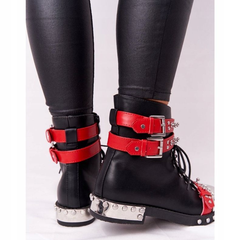 Botas cálidas para mujer Trabajadoras con diamantes de imitación Negro y rojo Lu Boo 1
