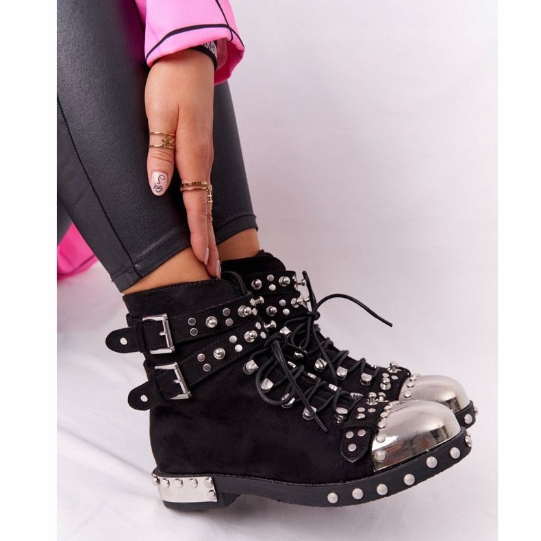 Botas Calientes De Mujer Con Diamantes De Imitación Ante Negro Lu Boo 1