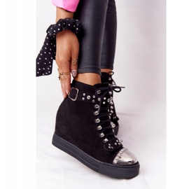 Botas de cuña Lu Boo negras de ante negro con diamantes de imitación 2