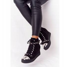 Botas de cuña Lu Boo negras de ante negro con diamantes de imitación 1