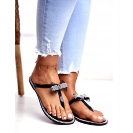 LU BOO Pantuflas De Goma De Mujer Chanclas Negras Rhinestones Lou negro 1