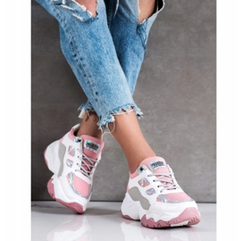 SHELOVET Zapatillas de deporte con cordones de moda blanco rosado 3