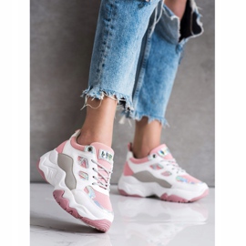 SHELOVET Zapatillas de deporte con cordones de moda blanco rosado 1