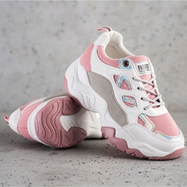 SHELOVET Zapatillas de deporte con cordones de moda blanco rosado 2