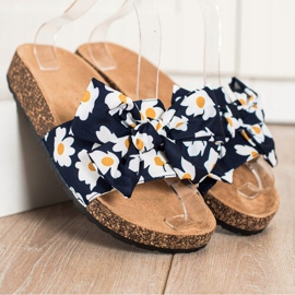 SHELOVET Zapatillas de moda con flores azul marino 2