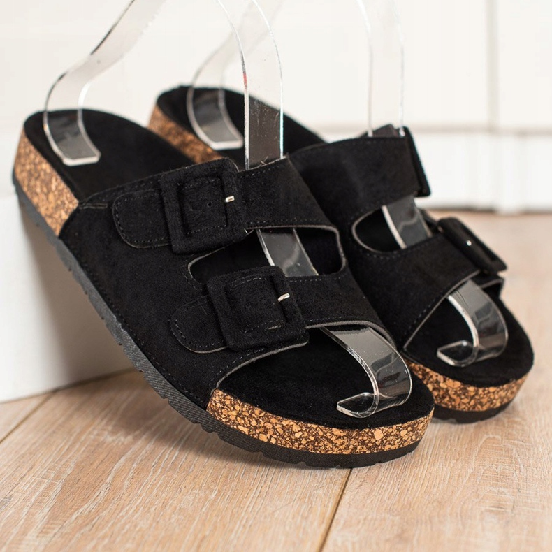 SHELOVET Zapatillas cómodas con hebillas negro 2