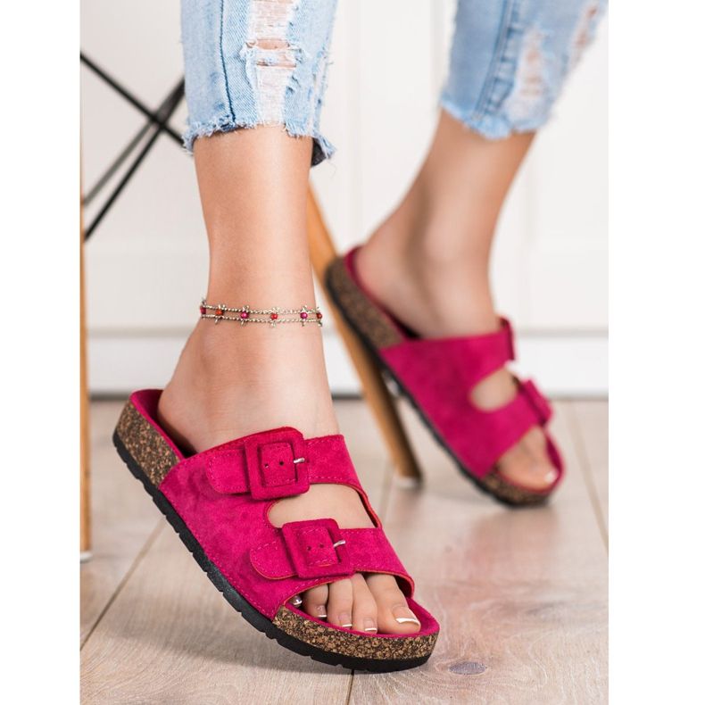 SHELOVET Zapatillas cómodas con hebillas rosa 1