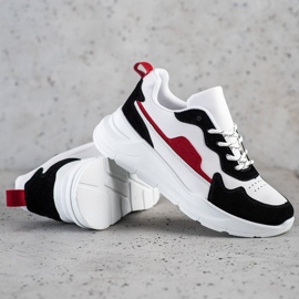SHELOVET Zapatillas con inserciones de ante blanco negro 2