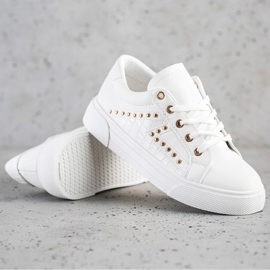 SHELOVET Zapatillas de cuero ecológico blanco 1