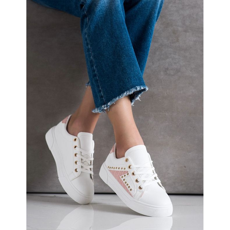 SHELOVET Zapatillas de cuero ecológico blanco 2