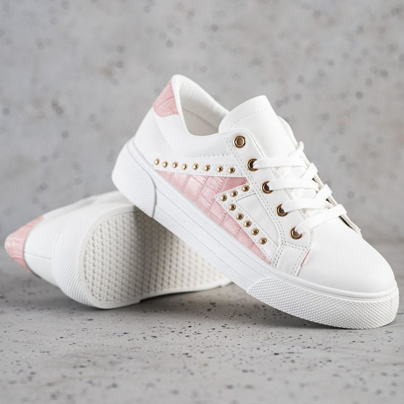 SHELOVET Zapatillas de cuero ecológico blanco 1