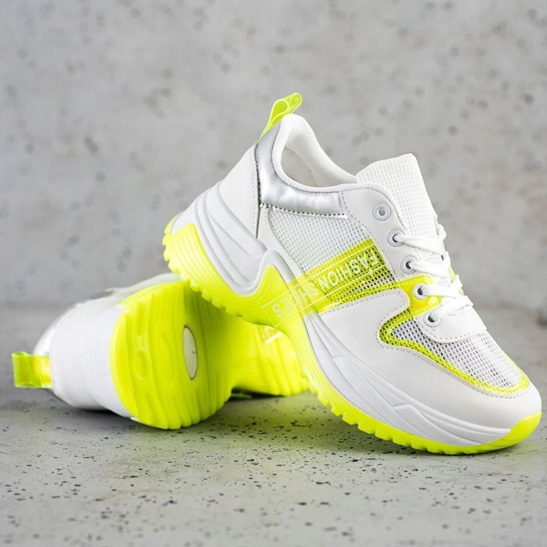 SHELOVET Zapatillas con zapatos de moda de malla blanco amarillo 1